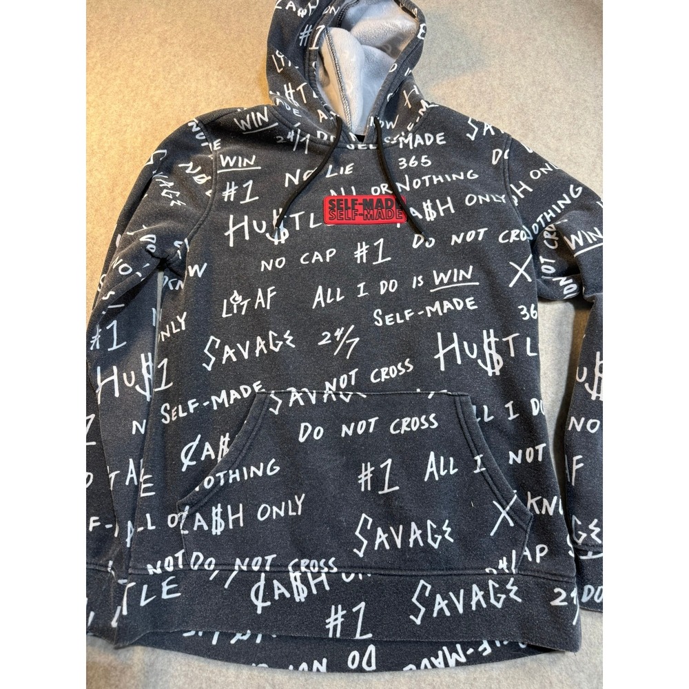 Brooklyn Cloth Mens Graffiti‎ Print Hoodie Self Made Savage Gray Sweatshirt Med